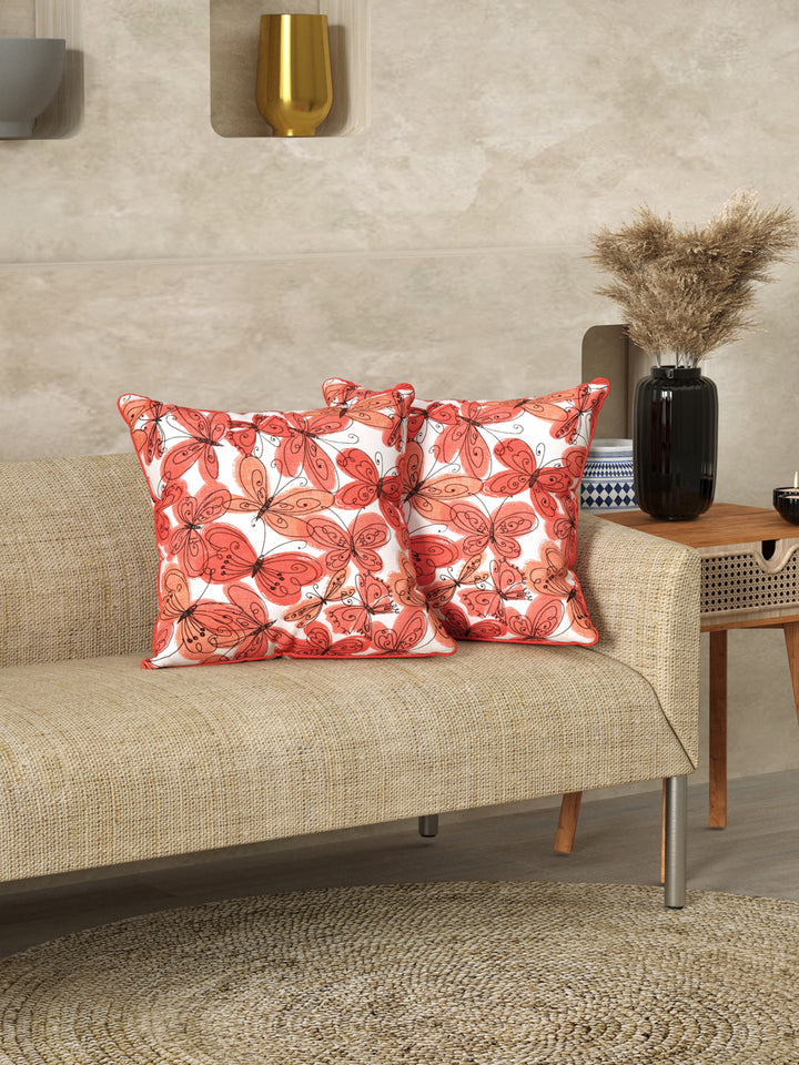Cushion Covers Set of 2; Orange Butterfly