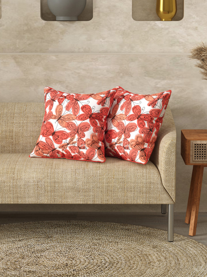 Cushion Covers Set of 2; Orange Butterfly