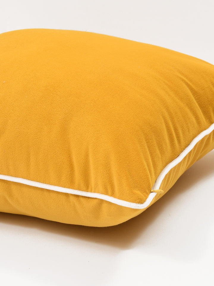 Velvet Cushion Covers; Set of 2; Amber Yellow With White Piping