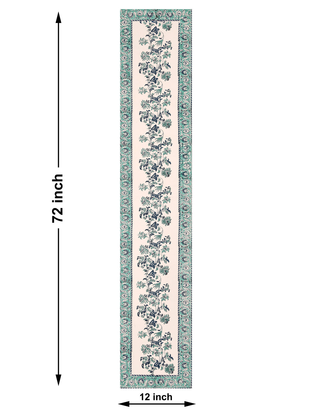 Table Runner; 13x70 Inches; Green Blue Flowers