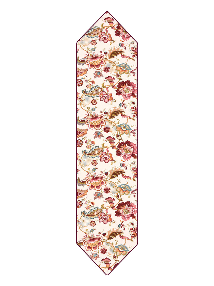Table Runner; 14x72 Inches; Maroon Flowers