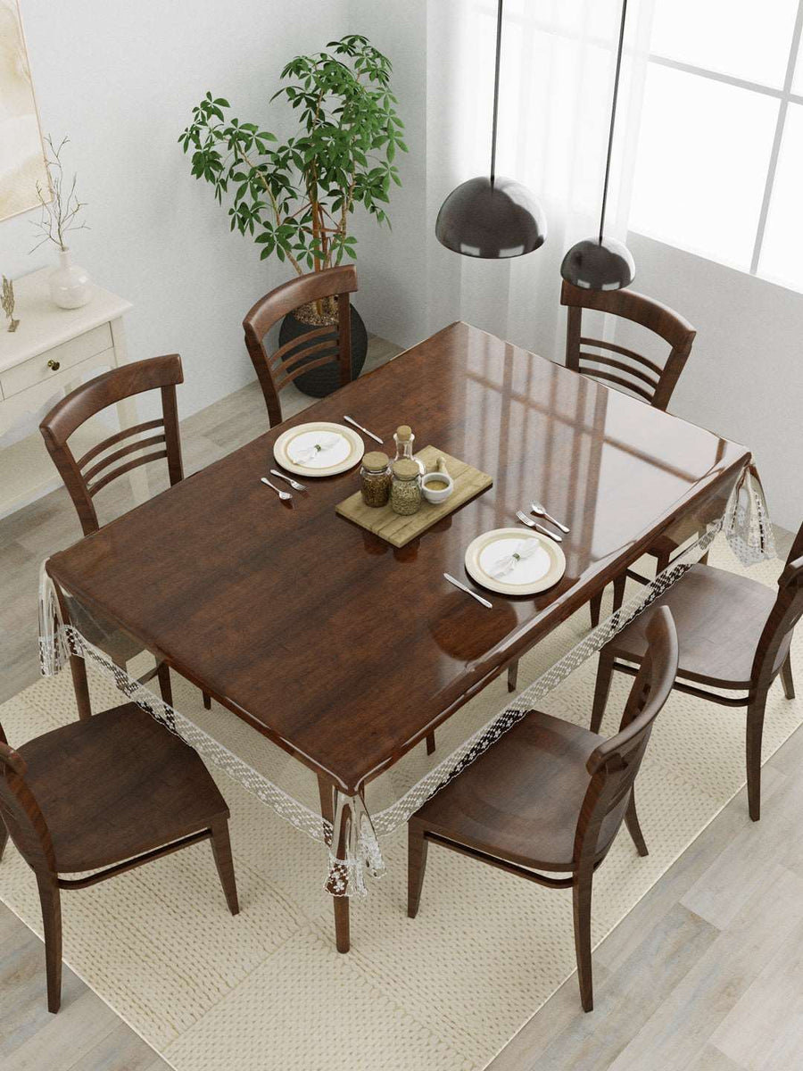 6 Seater Anti Slip Transparent Table Cover 60x90 Inches ; Silver Lace
