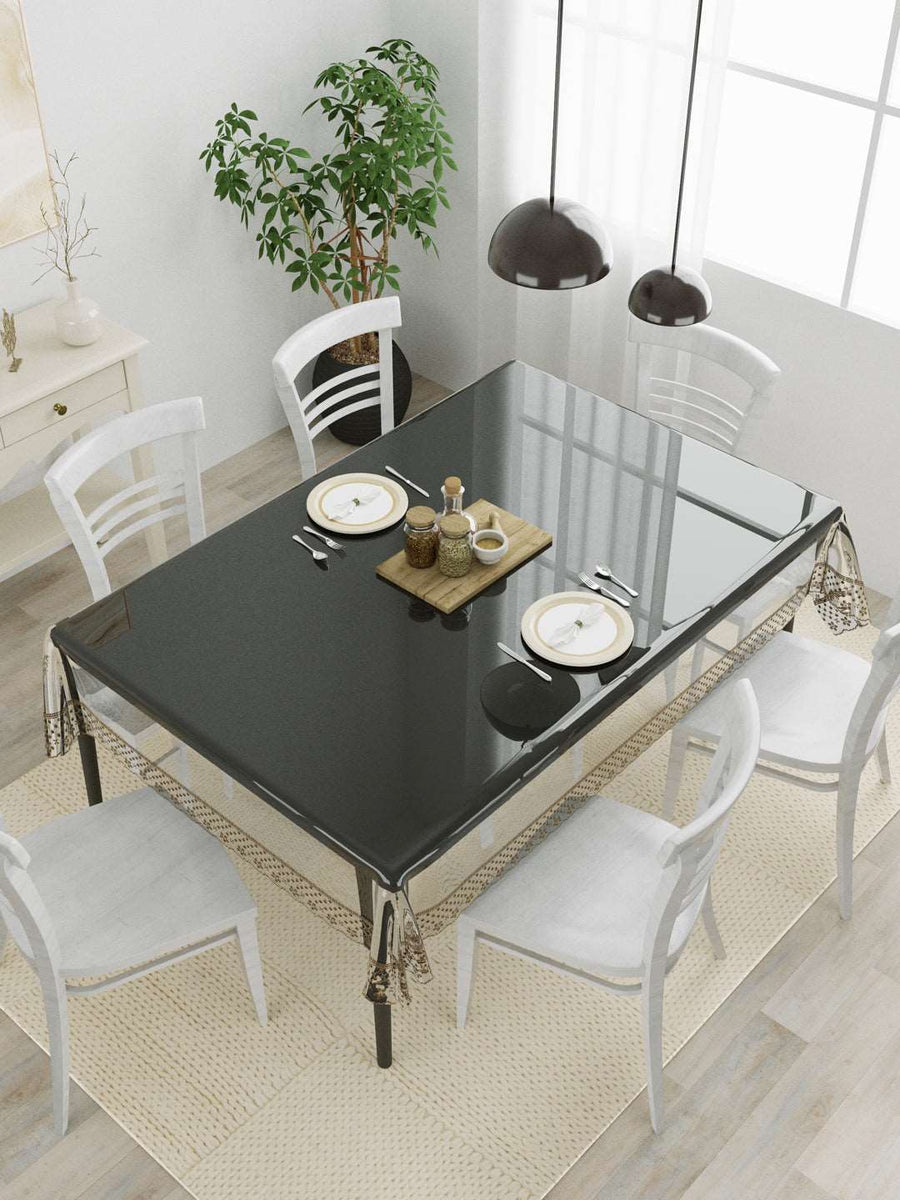 6 Seater Anti Slip Transparent Table Cover 60x90 Inches ; Transparent Brown Border