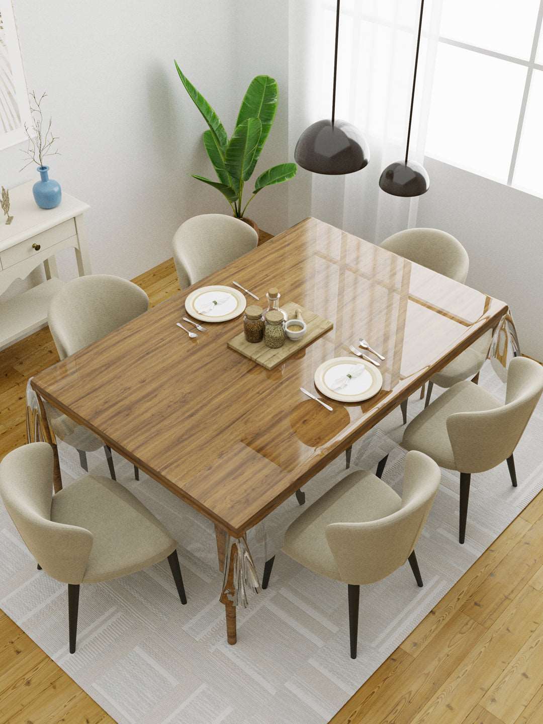 6 Seater Anti Slip Transparent Table Cover 60x90 Inches ; Transparent Without Border