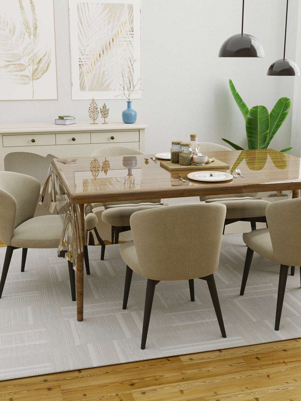 6 Seater Anti Slip Transparent Table Cover 60x90 Inches ; Transparent Without Border