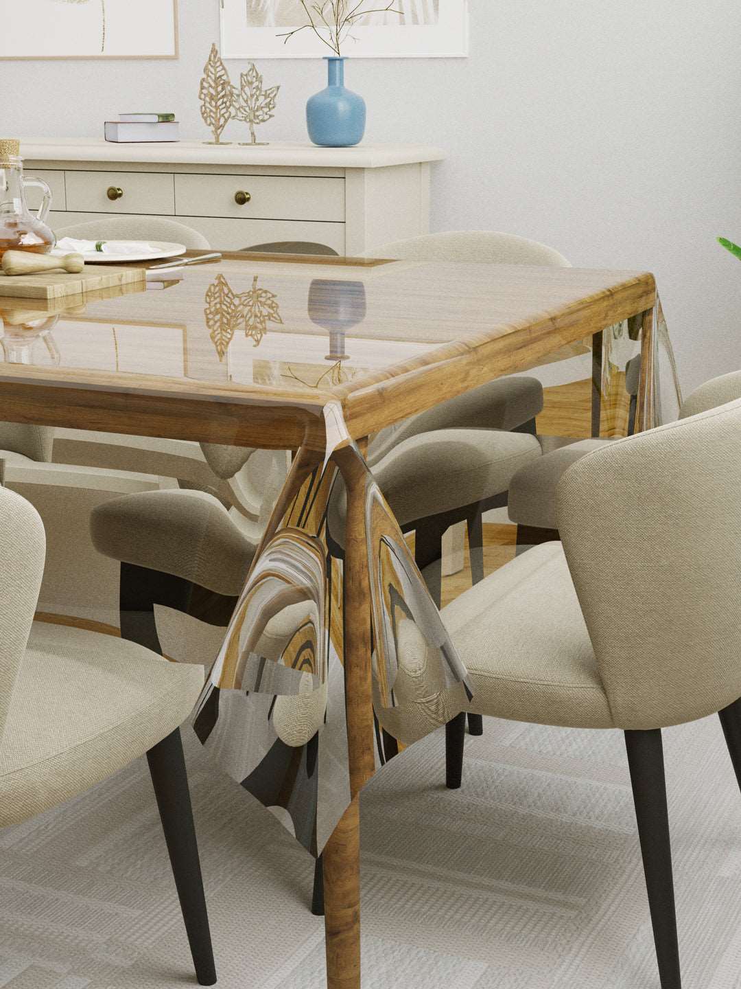 6 Seater Anti Slip Transparent Table Cover 60x90 Inches ; Transparent Without Border