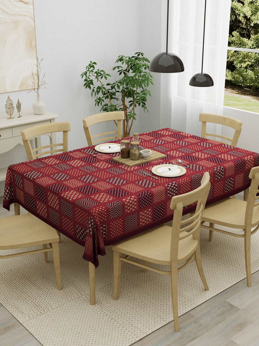100% Cotton Table Cover 6 Seater, Golden Maroon