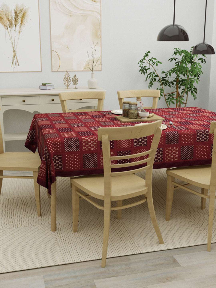 100% Cotton Table Cover 6 Seater, Golden Maroon
