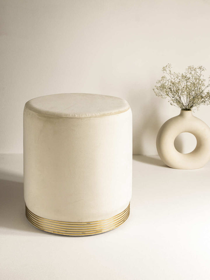 Suede Light Cream Stool With Gold Rings