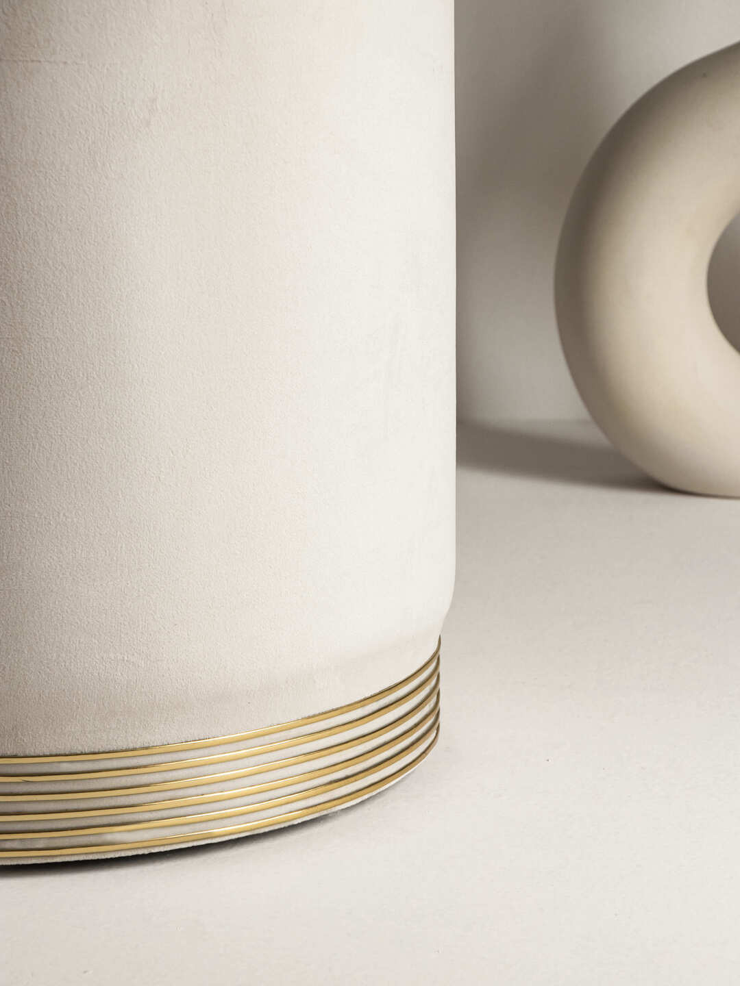 Suede Light Cream Stool With Gold Rings