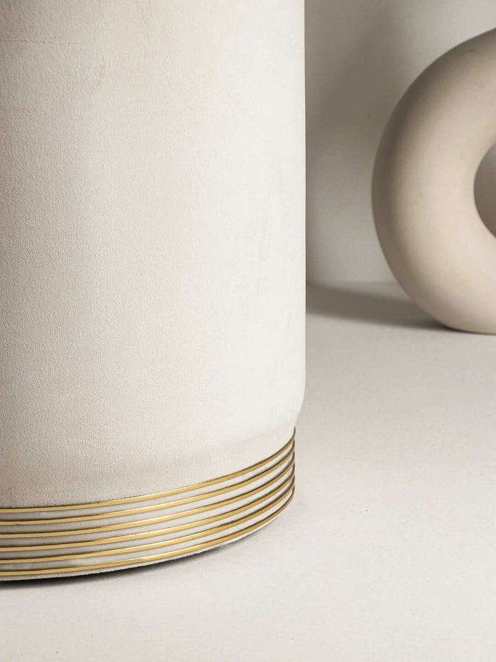 Suede Light Cream Stool With Gold Rings
