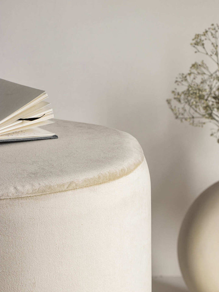 Suede Light Cream Stool With Gold Rings
