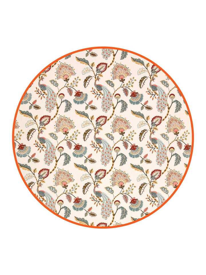 100% Cotton 4 Seater Round Table Cover; 60x60 Inches; Multicolor Peacock