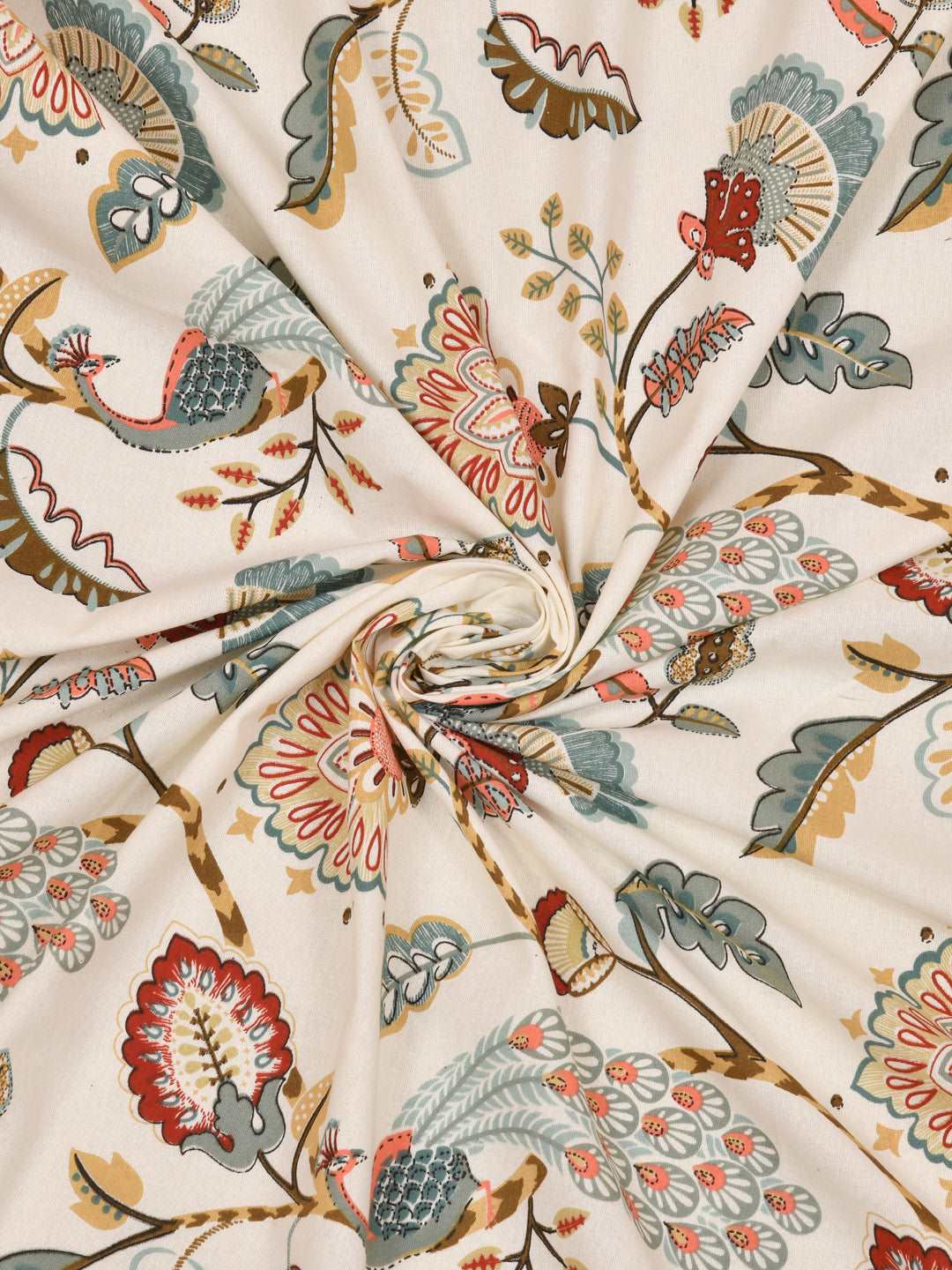 100% Cotton 4 Seater Round Table Cover; 60x60 Inches; Multicolor Peacock