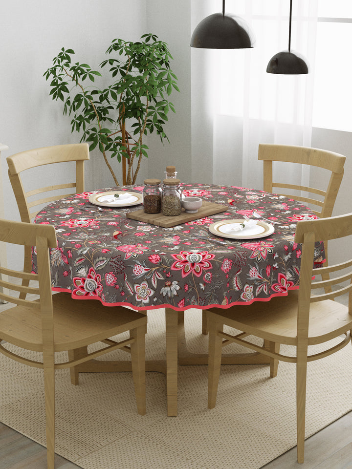 100% Cotton Round Table Cover; Pink Flowers