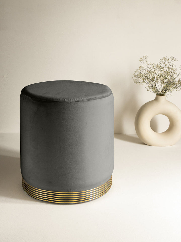 Suede Grey Stool With Gold Rings