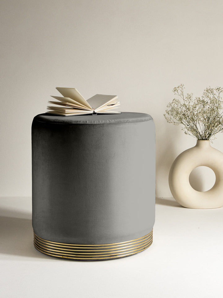 Suede Grey Stool With Gold Rings