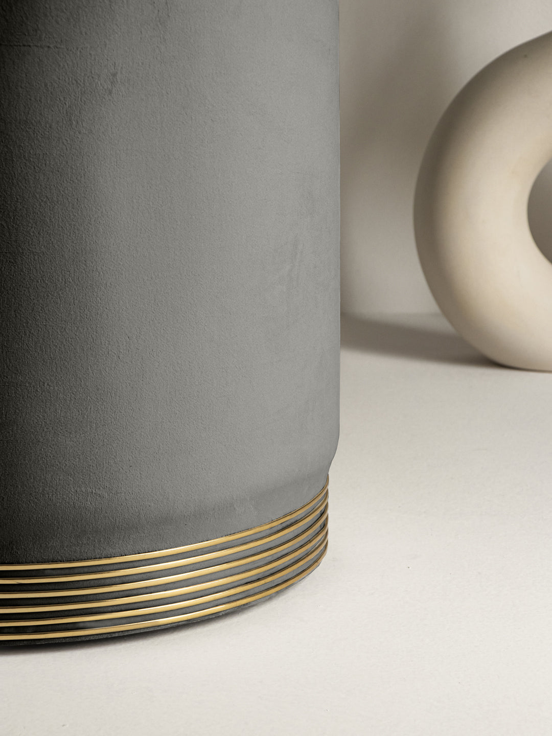 Suede Grey Stool With Gold Rings