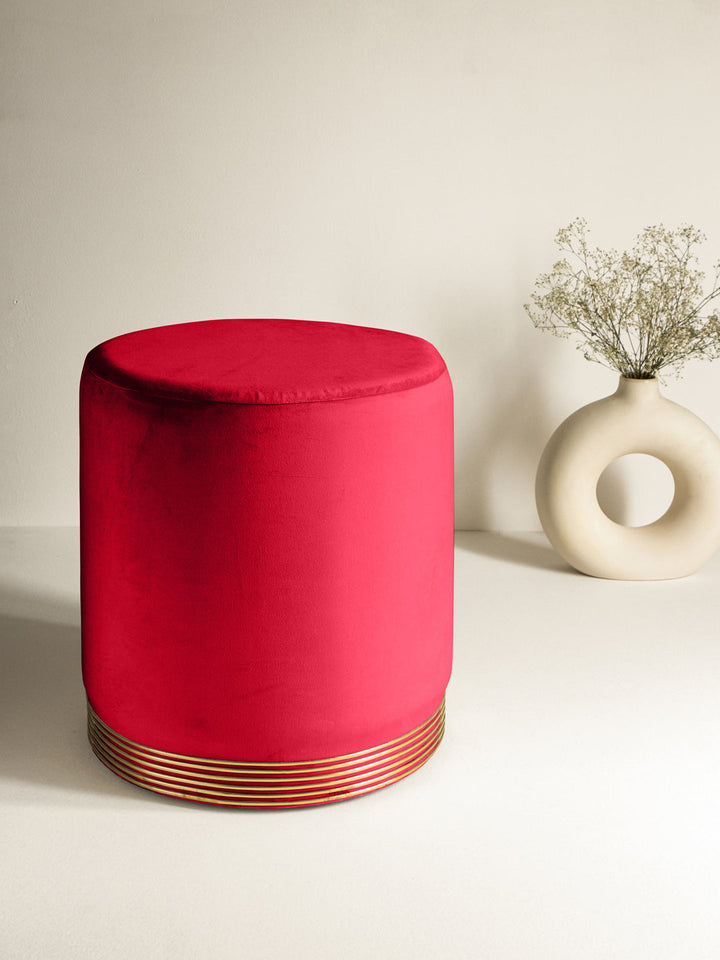 Suede Crimson Red Stool With Gold Rings