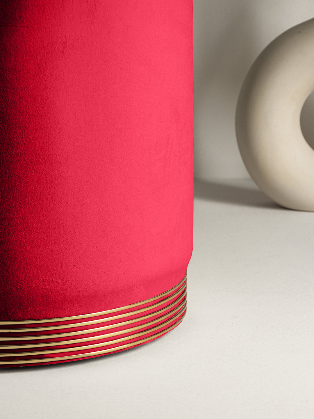 Suede Crimson Red Stool With Gold Rings