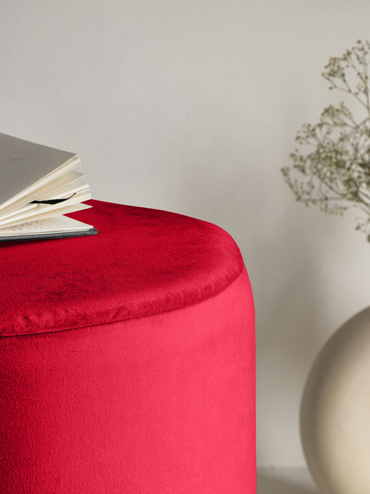 Suede Crimson Red Stool With Gold Rings