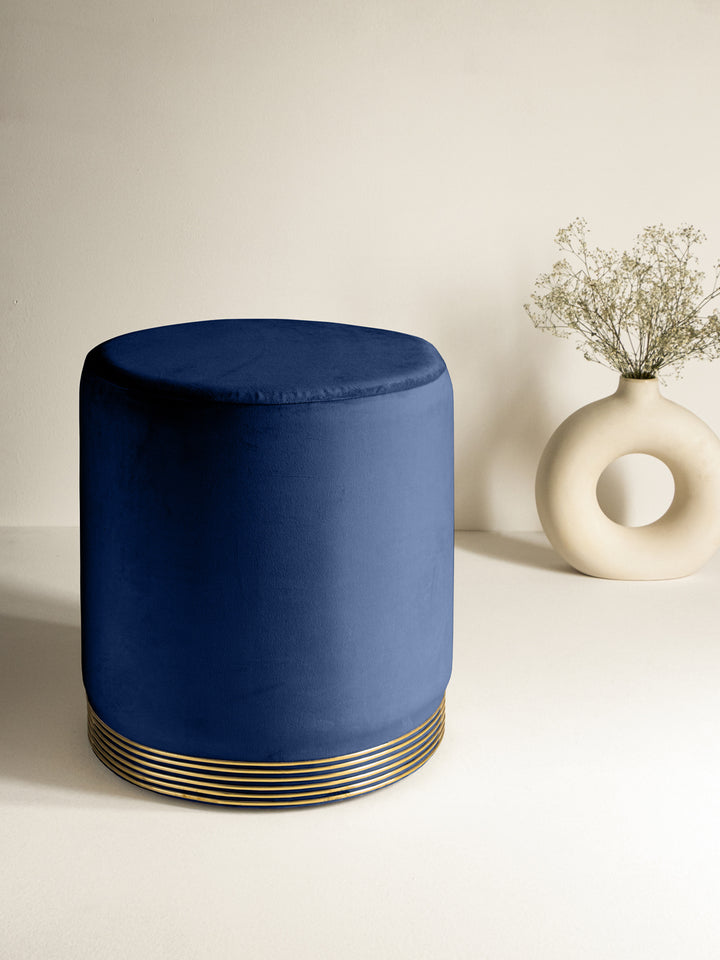 Suede Blue Stool With Gold Rings
