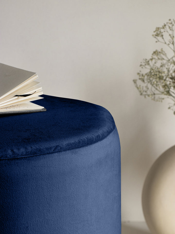 Suede Blue Stool With Gold Rings