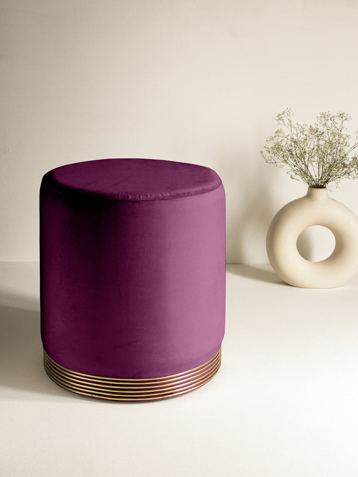 Suede Grape Purple Stool With Gold Rings