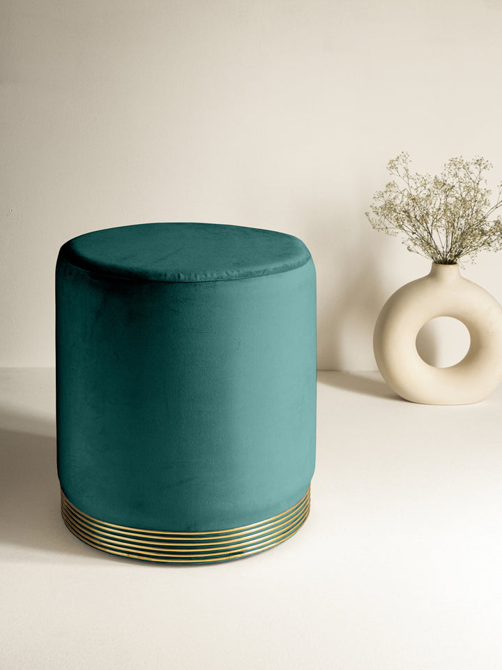 Suede Pine Green Stool With Gold Rings