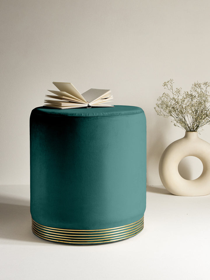 Suede Pine Green Stool With Gold Rings