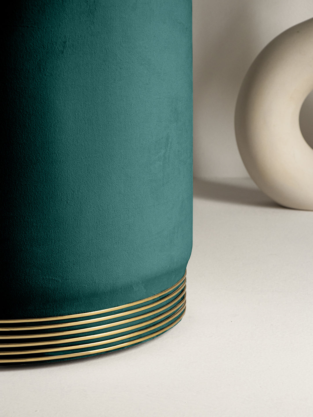 Suede Pine Green Stool With Gold Rings