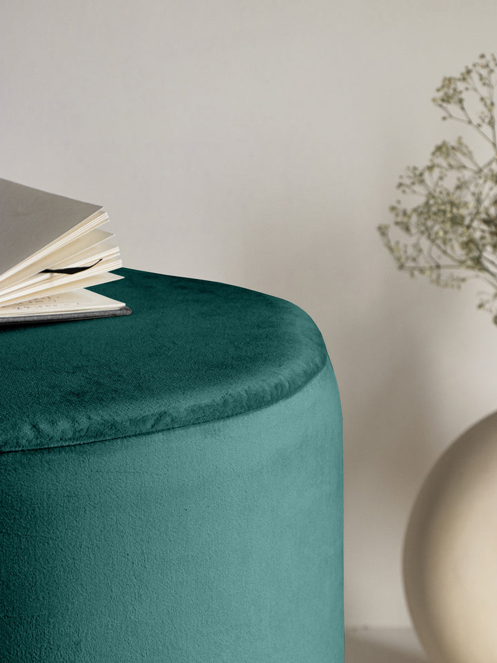 Suede Pine Green Stool With Gold Rings