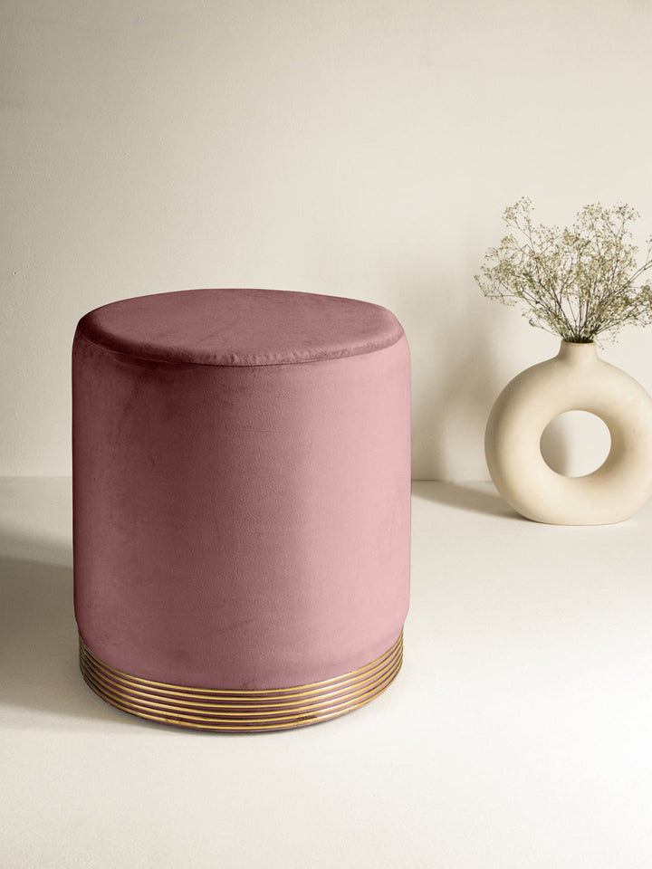 Suede Kobi Pink Stool With Gold Rings