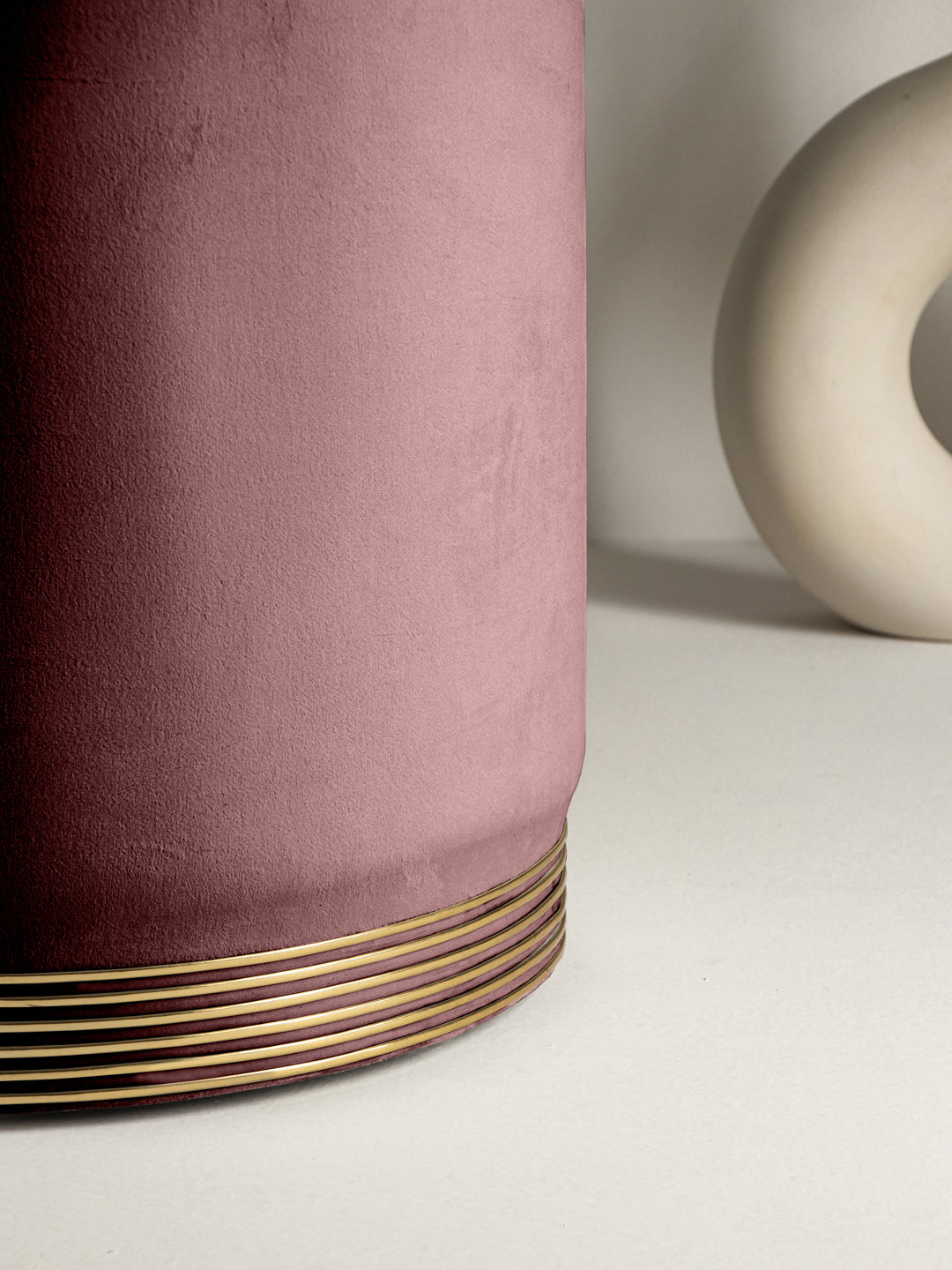 Suede Kobi Pink Stool With Gold Rings