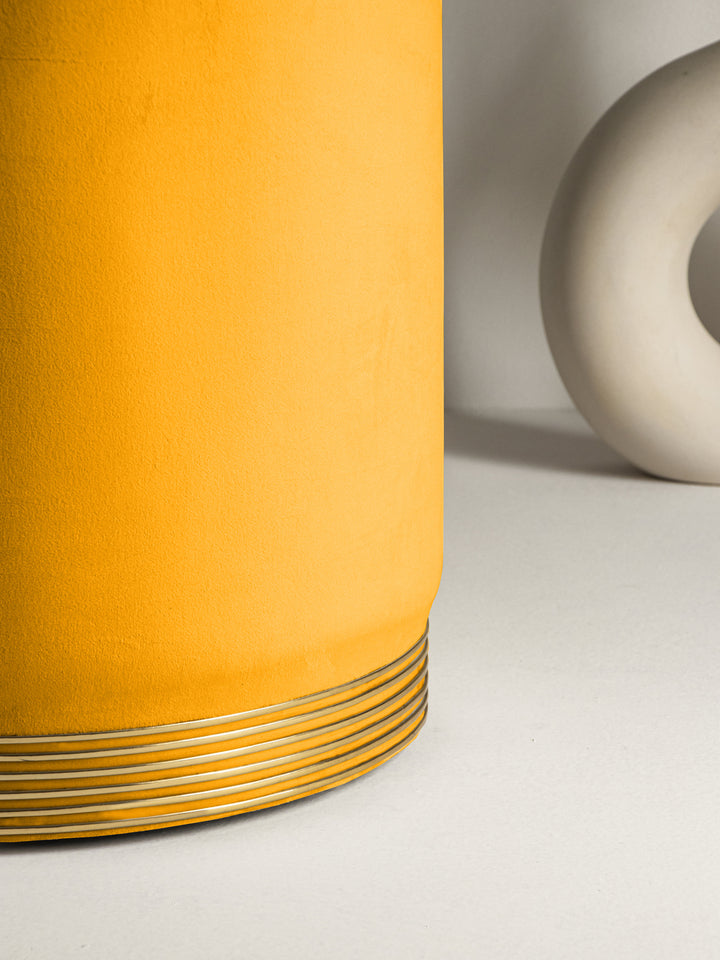 Suede Bright Yellow Stool With Gold Rings