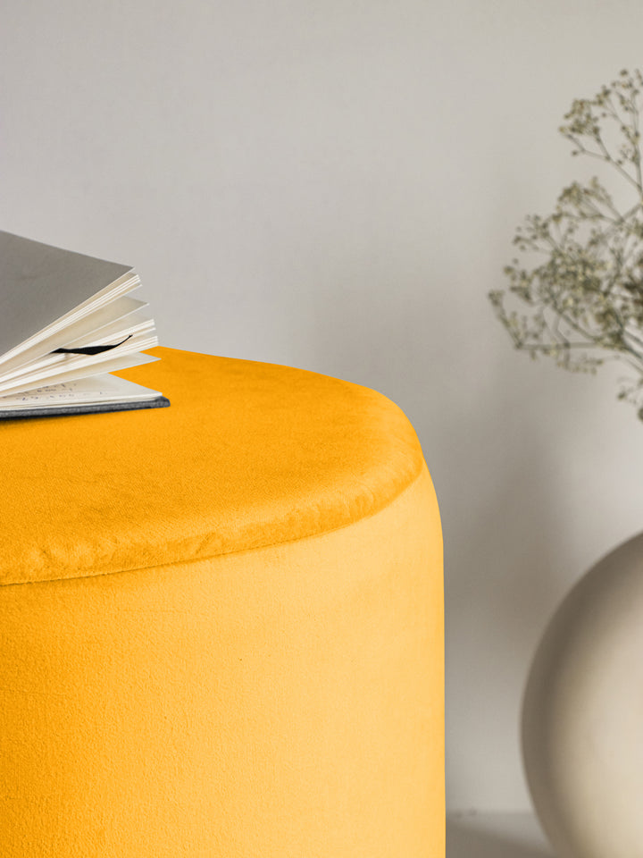 Suede Bright Yellow Stool With Gold Rings