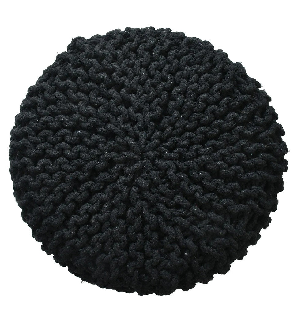 Knitted Cotton Ottoman/Stool; Black