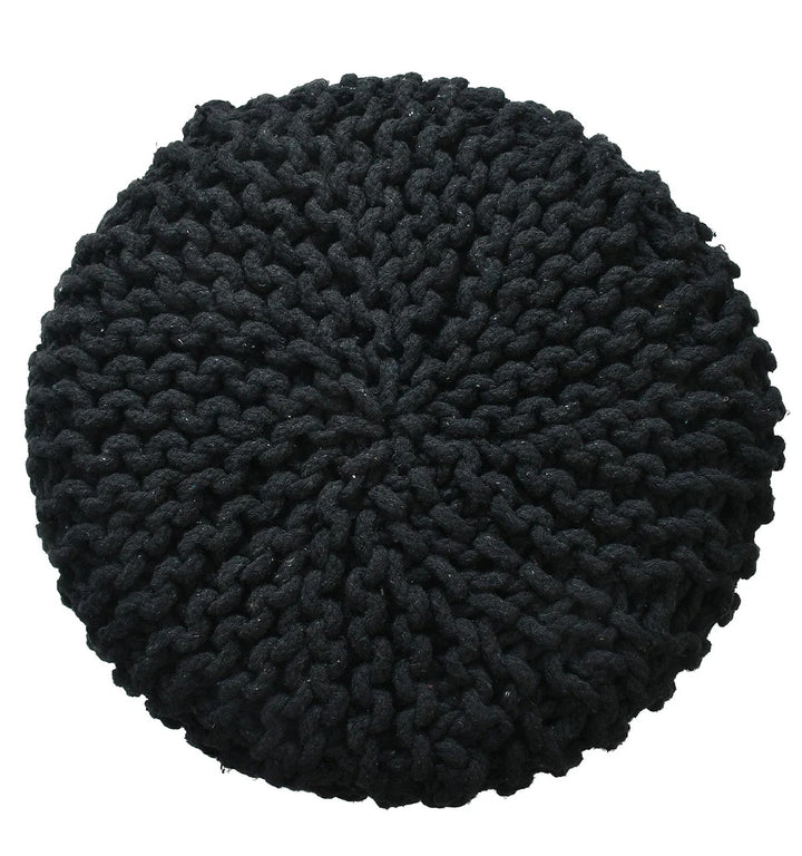 Knitted Cotton Ottoman/Stool; Black