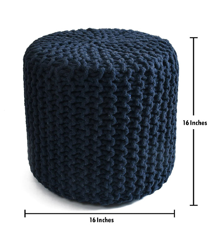 Knitted Cotton Ottoman/Stool; Blue