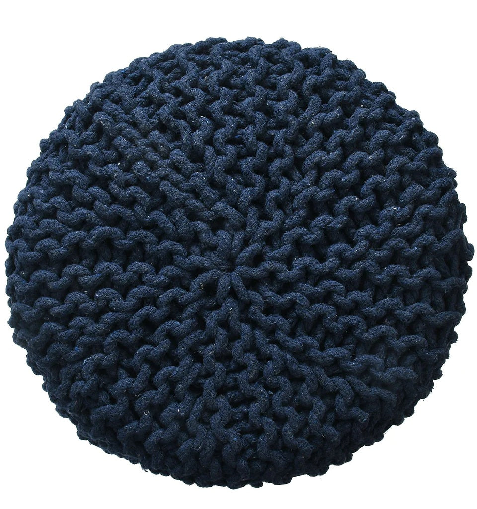 Knitted Cotton Ottoman/Stool; Blue