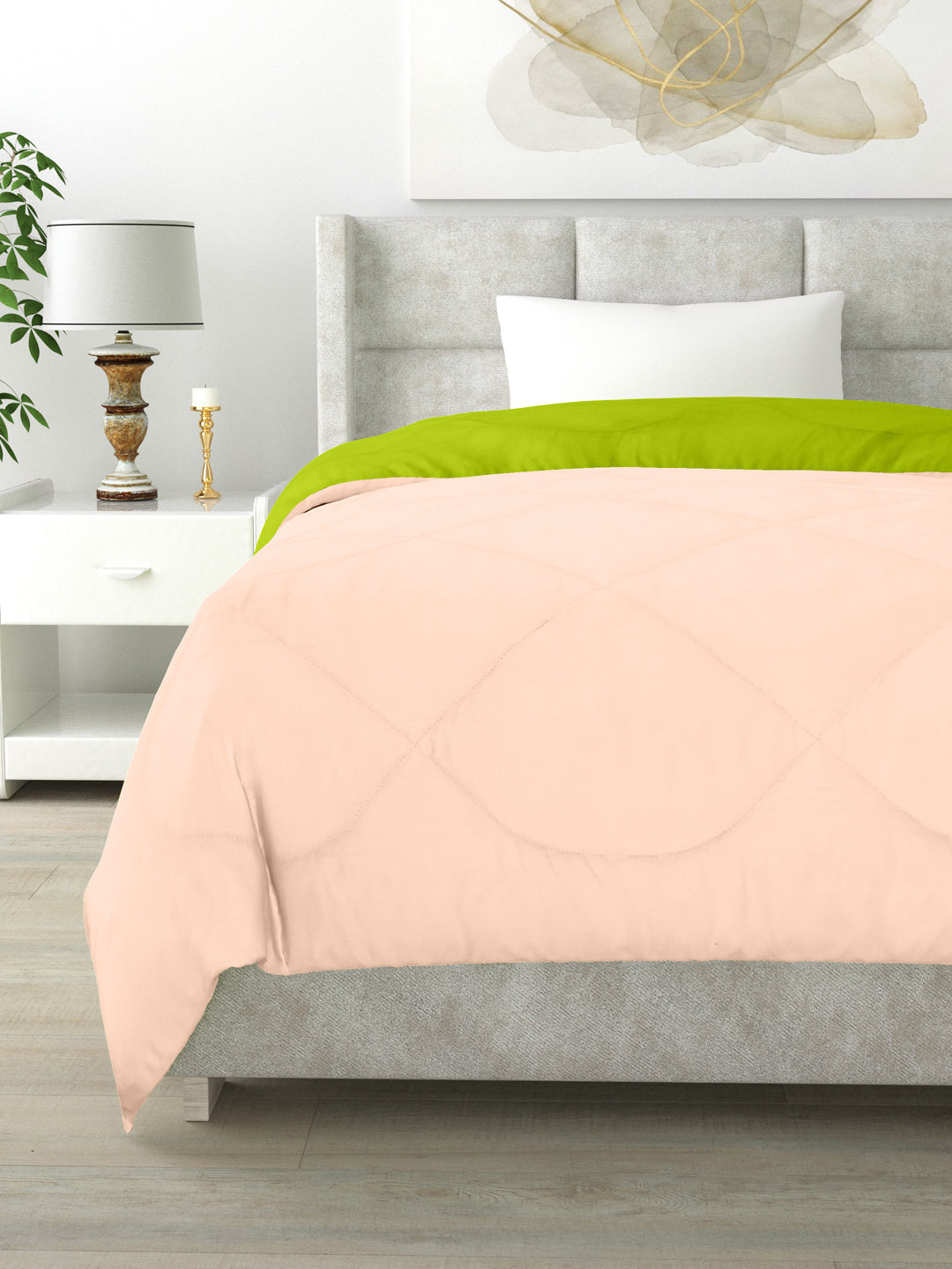 Reversible Single Bed Comforter 200 GSM 60x90 Inches (Peach & Green)