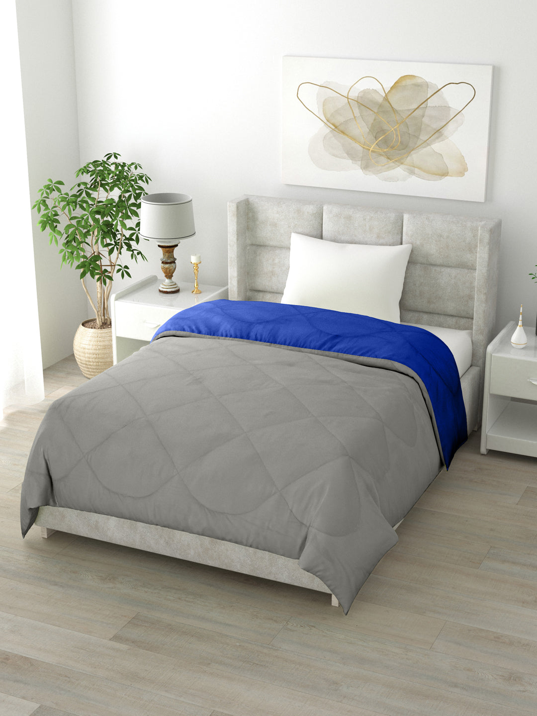 Reversible Single Bed Comforter 200 GSM 60x90 Inches (Grey & Blue)