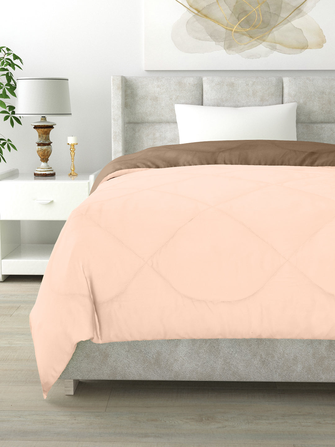 Reversible Single Bed Comforter 200 GSM 60x90 Inches (Taupe & Peach)