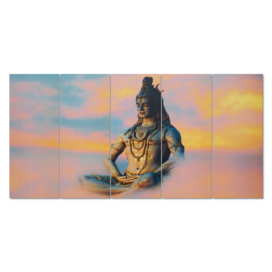 Set Of 5 Pcs 3D Wall Painting With Frame; 24x50 Inches; Shiv In Clouds