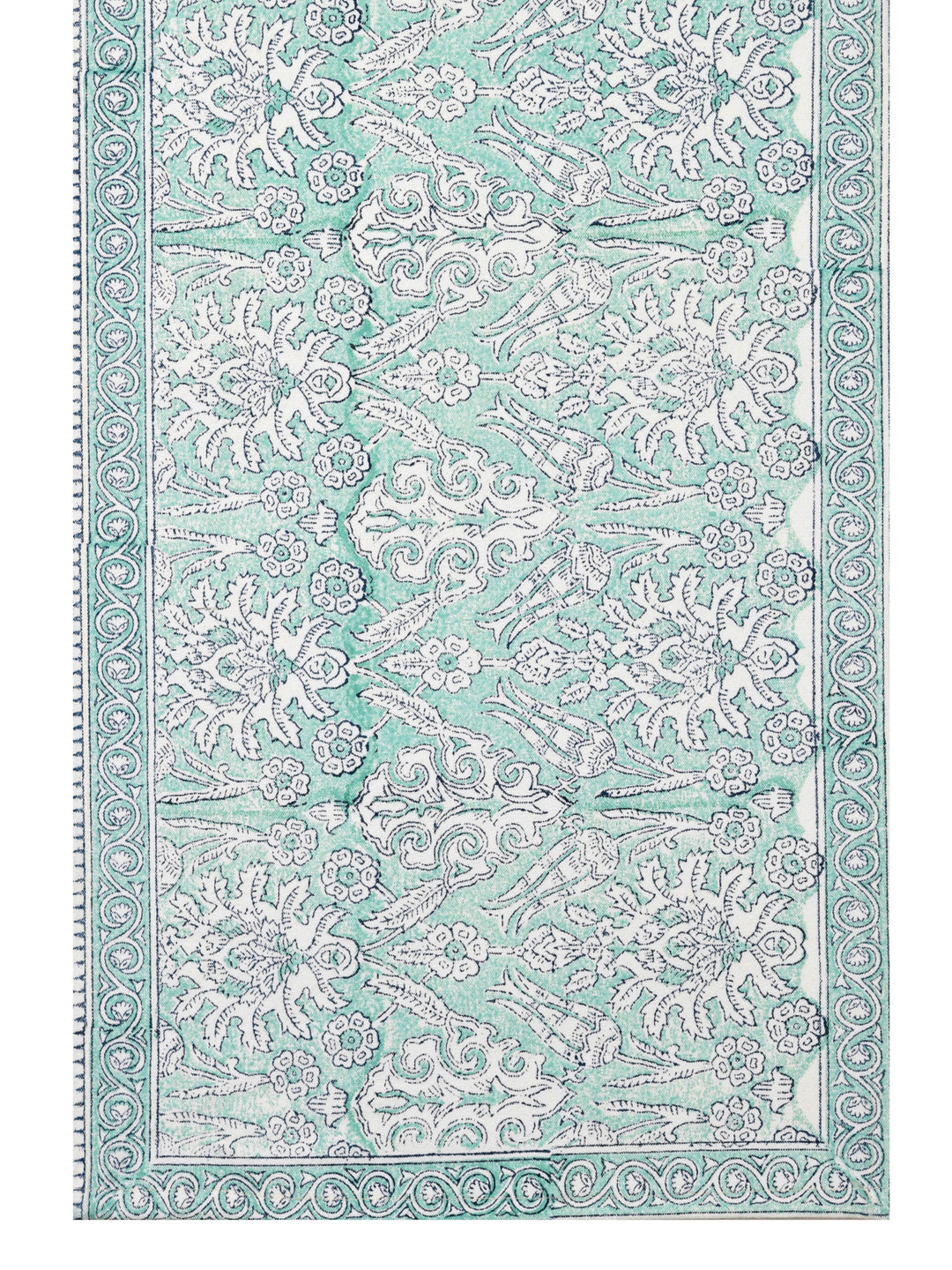 Table Runner; 13x70 Inches; Traditional Print On Sea Green