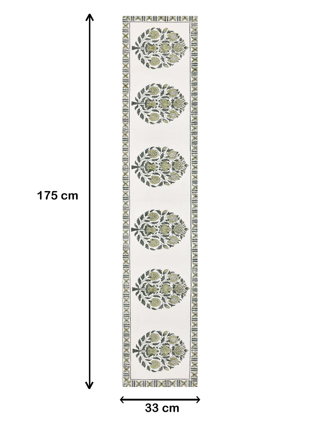 Table Runner; 13x70 Inches; Green Flowers & Green Leaves