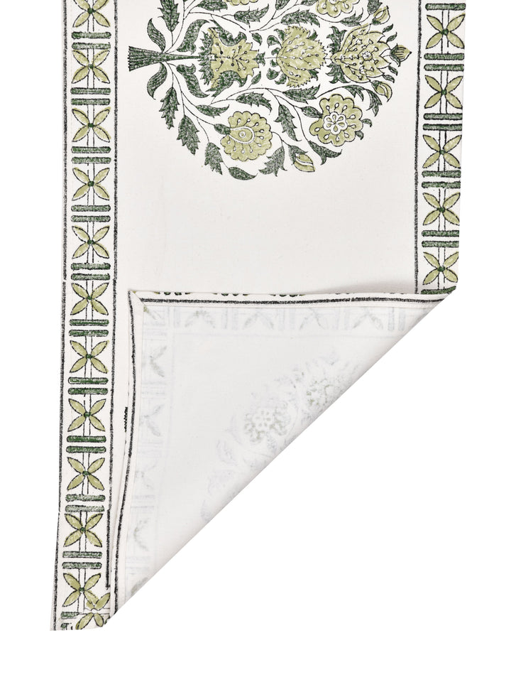 Table Runner; 13x70 Inches; Green Flowers & Green Leaves