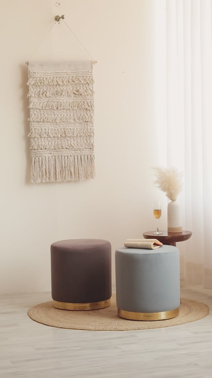 Suede Light Cream Stool With Gold Rings