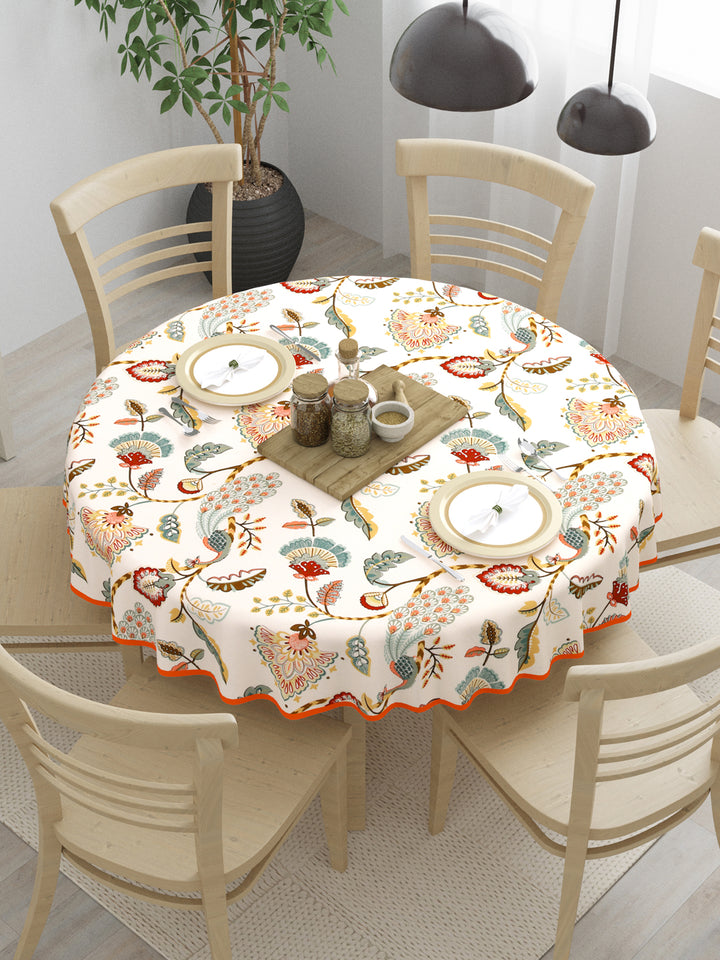 100% Cotton Round Table Cover; Multicolor Peacock