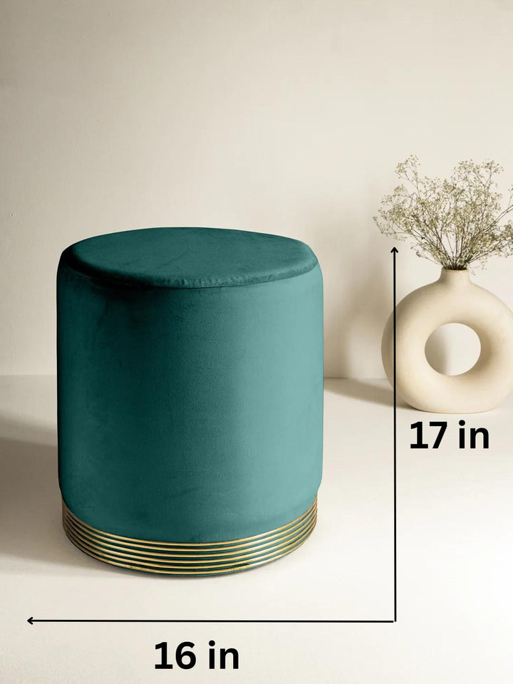 Suede Pine Green Stool With Gold Rings
